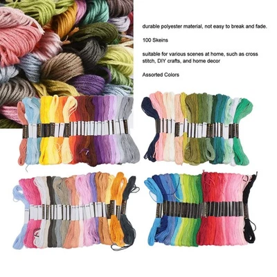 100 Skeins Embroidery Thread Polyester 6 Strands Bright Rich Colors Multi⊹ - Image 1 of 4