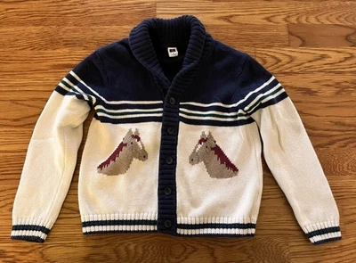Janie And Jack Boys Size 6 Cardigan Sweater Horse Equestrian Shawl Collar - Image 1 of 4