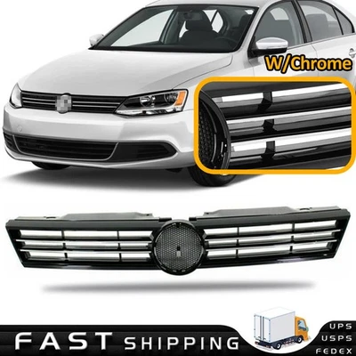 Parrilla delantera cromada de malla negra para Volkswagen Jetta 2011-2014 sedán Fit Foto 1 de 4