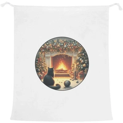 'Christmas Fireplace With Cat' Laundry / Washing / Storage Bag (LB00042186) - Image 1 of 2