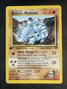 Pokemon TCG 65/132 Blaine's Rhyhorn Gym Challenge 1st Ed Common LP - Picture 1 of 2