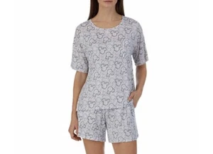 Women Disney Mickey Mouse Short Pajama Set With Pockets Size L Gray - Picture 1 of 5