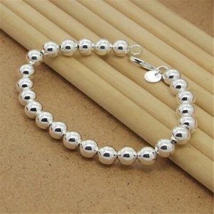 10MM Round Glossy Bead Bracelet 925 sterling silver 7'' long lobster lock - Picture 1 of 1