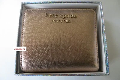 Kate Spade NY NWT Women's CAMERON BOXED BI-FOLD Wallet-Small L-Zip Rose Metallic - Image 1 of 4