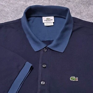 LACOSTE MENS SHIRT 8 3XL POLO NAVY BLUE PIQUE COTTON CONTRAST TRIM AUTHENTIC - Picture 1 of 7