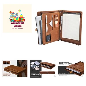 Genuine Leather Business Portfolio Padfolio Folder with Zipper for Men, Men's... - Picture 1 of 7