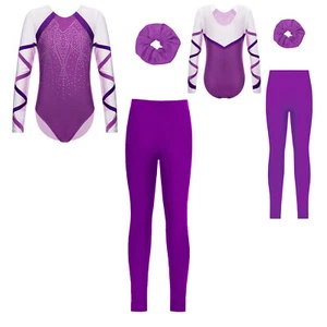 Kids Girls Leotard With Pants Practice Bodysuit Swim Rompers Hair Tie Unitard - Picture 1 of 59