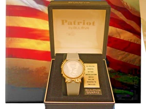 BULOVA PATRIOT WATCH... COMPLETE WITH DISPLAY BOX, OUTER BOX and DOCUMENTS WORKS - Picture 1 of 18