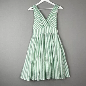 Molly Bracken Womens Dress Small Green Striped Poplin Swing Retro Resort-Wear - Picture 1 of 11