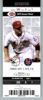 New York Mets vs Cincinnati Reds 9/7/2014 Full Ticket -  Jay Bruce HR - Image 1 of 2