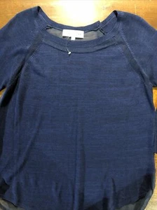 NWOT John + Jenn Navy Acrylic Thin Knit Sheer Back Sweater M - Picture 1 of 8