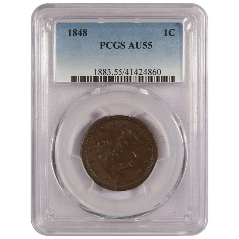 1848 Braided Hair Large Cent AU 55 PCGS Copper Penny Coin SKU:IPC7283 Cover