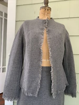 Lafayette 148 Falda Traje Chaqueta Conjunto Talla 8 Gris Mezcla Lana Flecos Cintura 33 Foto 1 de 4