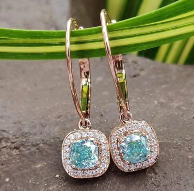 3 Ct Treated Certified Blue Diamond Solitaire Dangler Earrings In 925 Silver - Image 1 of 4