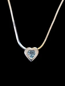 925 Sterlingsilber hellblau Kristall Herz Anhänger Halskette 16,25"  - Bild 1 von 7
