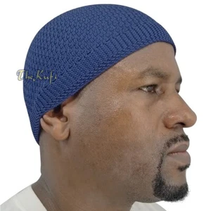 Islamic Kufi Dark Blue Beanie Head Cap Nylon Open-weave Prayer Muslim Skull Cap - Picture 1 of 6