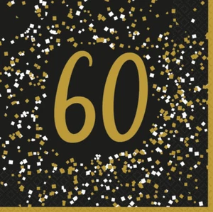 Servilletas de fiesta de cumpleaños 60 años papel dorado negro fiesta de cumpleaños servilletas x 16 - Imagen 1 de 1