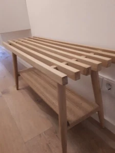 Hübsch Interior Sitzbank aus Eiche & echtes Fell wie NEU! 90x30x45 NUR ABHOLUNG - Bild 1 von 8