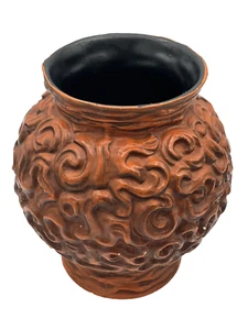 Haeger Vase USA Pottery Orange Brown Round MCM 4081 Art Deco Textured Vintage - Picture 1 of 14