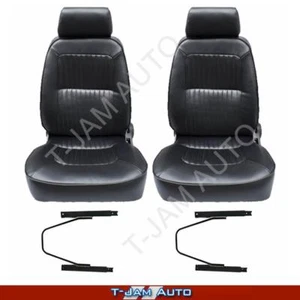 Deluxe Classic Pair 2 x Black W/ Seat Rails Leather Car Bucket Seats for Torana - Picture 1 of 8