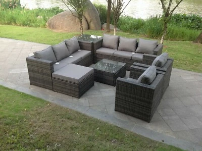 Fimous 9 Seater Rattan Sofa Sets 2 Chair Coffee Table Footstool Garden Furniture