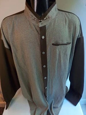 MONTIQUE Banded Collar Button Front Charm Neckline Mens Shirt Brown/Beige SZ 3XL - Image 1 of 4