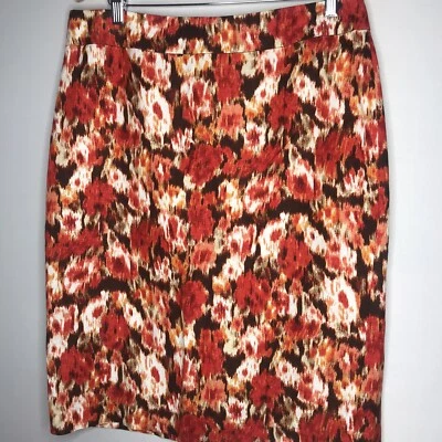 Saia lápis feminina Evan-Picone tamanho 12 laranja brilhante e branco comprimento do joelho algodão - Imagem 1 de 4