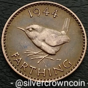 UK Great Britain Farthing 1944. KM#843. 1/4 Quarter Penny Cent coin. Wren. BR. - Picture 1 of 7