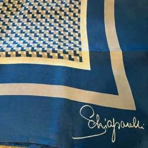 Vintage Schiaparelli Scarf for Glentex Blue White Gray Geometric Silk Handrolled - Picture 1 of 9