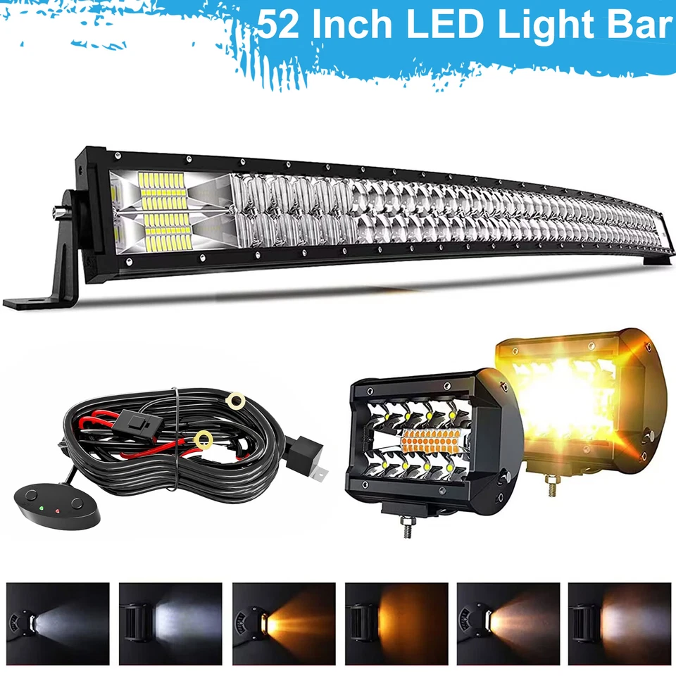 52" inch Curved LED Light Bar Combo + 4" Led Pods Offroad For Ford SUV toyota Foto 1 de 4