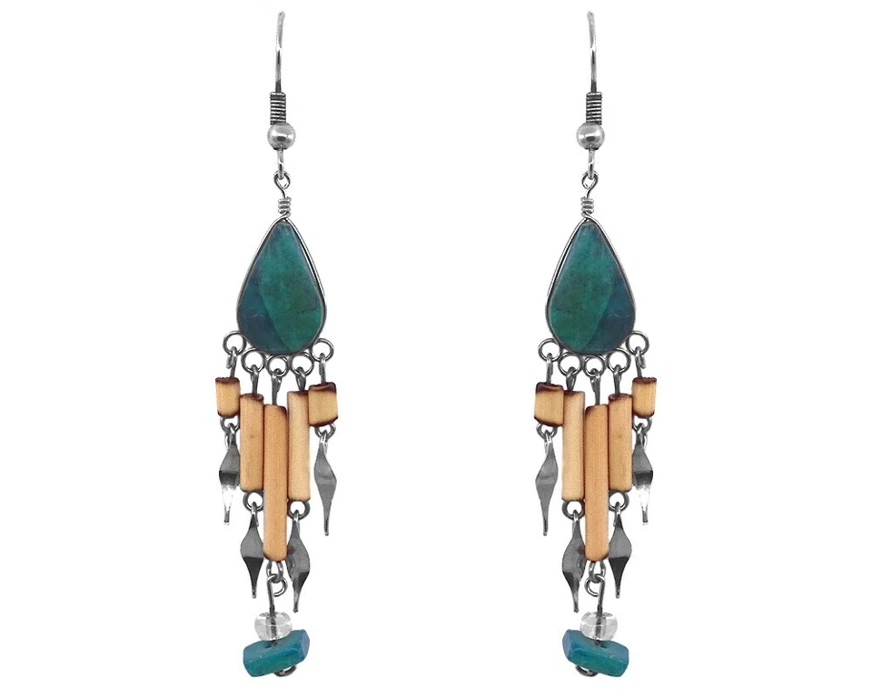 Lágrima Piedras Preciosas Cabujón Largo Bambú Madera Chip Pendientes Colgantes Joyería Boho Foto 1 de 1