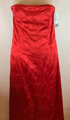 Vestido Jessica McClintock 12P Rojo Floral Bordado Satén Sin Tirantes Maxi Nuevo con Etiquetas Foto 1 de 4