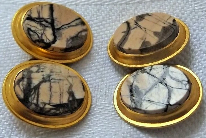 Vintage Russian Gold plated cufflinks with Rhodonite Stones  - Image 1 of 1