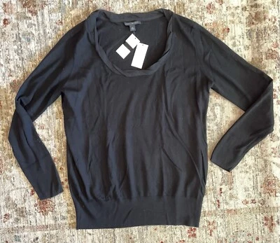 Новый BANANAREPUBLIC черный вязаный верхний свитер с длинным рукавом круглый Nck тонкий шерсти XL новый с Ярлыками - Изображение 1 из 4