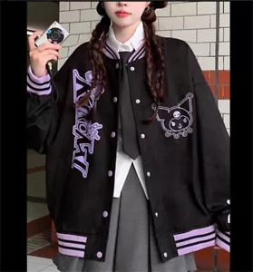 Kuromi Jacket Baseball Uniform Girls Cartoon Casual Loose Baseball Clothes Coat - Picture 1 of 9
