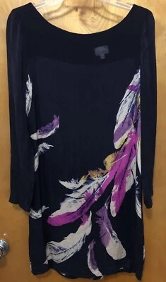 Vestido Anthropologie Yoanna Baraschi Azul Índigo Mezcla Seda Plumas Talla 10  Foto 1 de 4