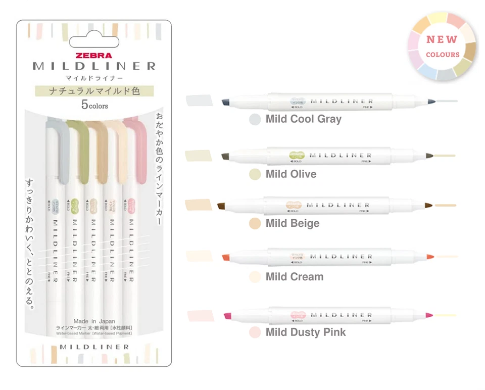 Zebra Mildliner 5 color / Double-Sided Highlighter Marker / WKT7-5C-NTC