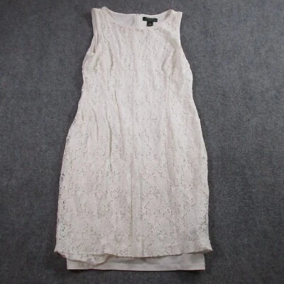 Vintage Ralph Lauren Dress Womens 12 Lace Crochet Floral White Shift Sleeveless - Image 1 of 4