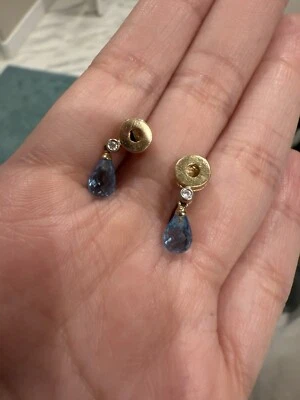 14k Yellow Good Diamond And Topaz Dangle Earrings - Image 1 of 3