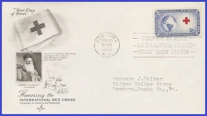 USA5 #1016 ADDR ARTCRAFT FDC   International Red Cross - Image 1 of 1