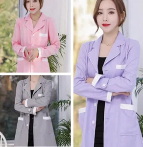 Nuevo Mujeres Enfermera Doctor Esteticista Laboratorio Abrigo Largo Manga Larga Uniforme de Trabajo Ropa - Imagen 1 de 10