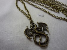 Long ( 30" ) Chain Necklace A Bronze Style Gothic Dragon Charm Pendant,