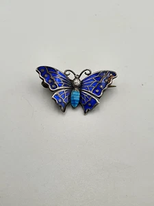 Antike Charles Horner Brosche Silber Emaille Schmetterling - Bild 1 von 9