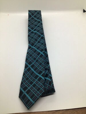 ALFANI Necktie Tie 100% Polyester Black, blue Plaids  - Image 1 of 3