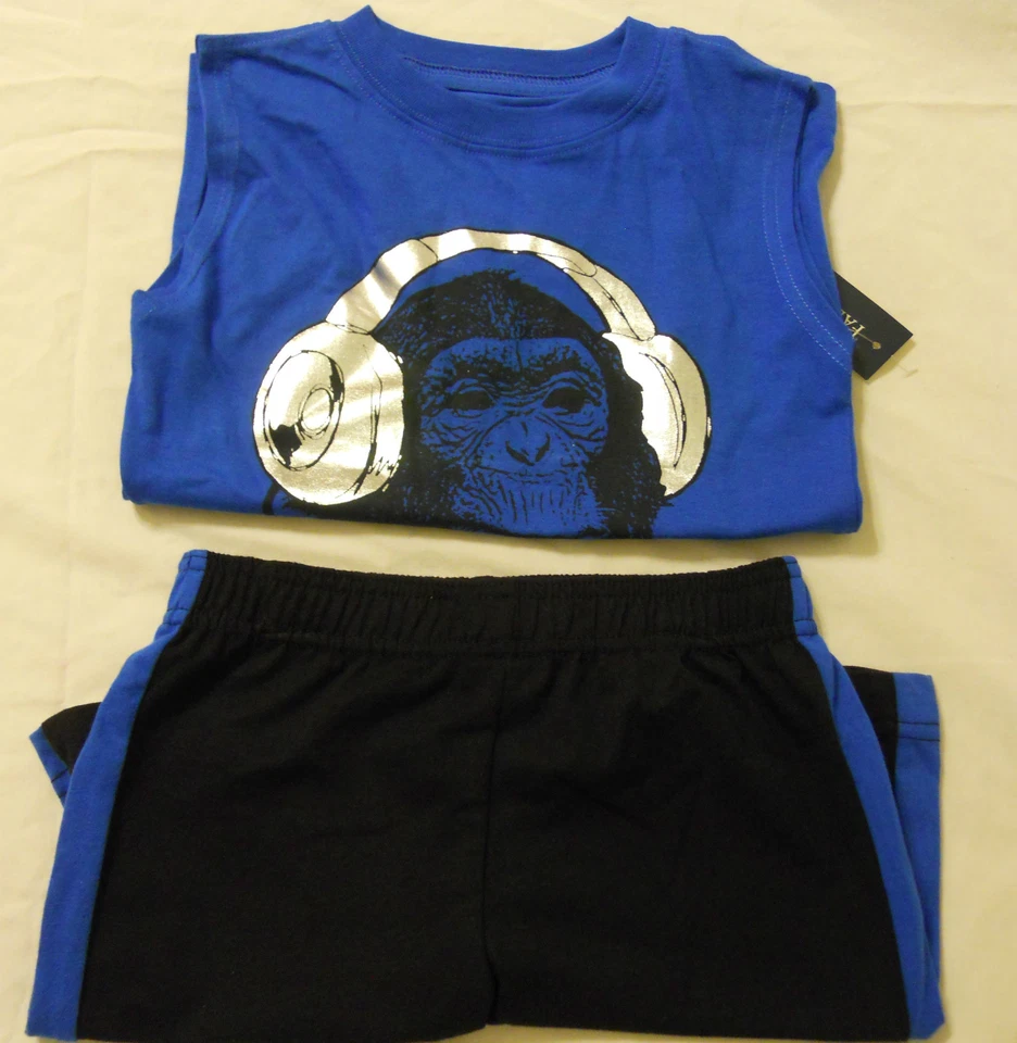 Conjunto de Pantalones Cortos para Niños Conjunto Camisetas Musculares Negro Azul Desteñido Gloria Talla 4 5 6 7 8 NUEVO Foto 1 de 1