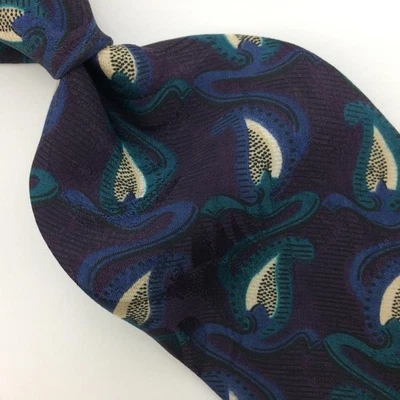 Corbata Domani EE. UU. Corbata Verde/Vino/Azul Floral Brocado Hojas Seda I19-199 Foto 1 de 4