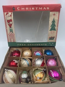 12 Vtg Fantasia Mercury Glass Christmas Ornaments in Original Box Poland MCM - Picture 1 of 16