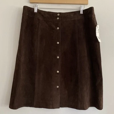 Falda Co & Eddy Trufa Marrón Cuero Genuino Gamuza Forrada Lateral Abotonada Talla 16 Foto 1 de 4