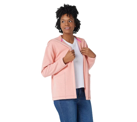 Isaac Mizrahi Live! Cárdigan con capucha espalda de felpa Soho Hthr Sea Coral M A395301 Foto 1 de 1