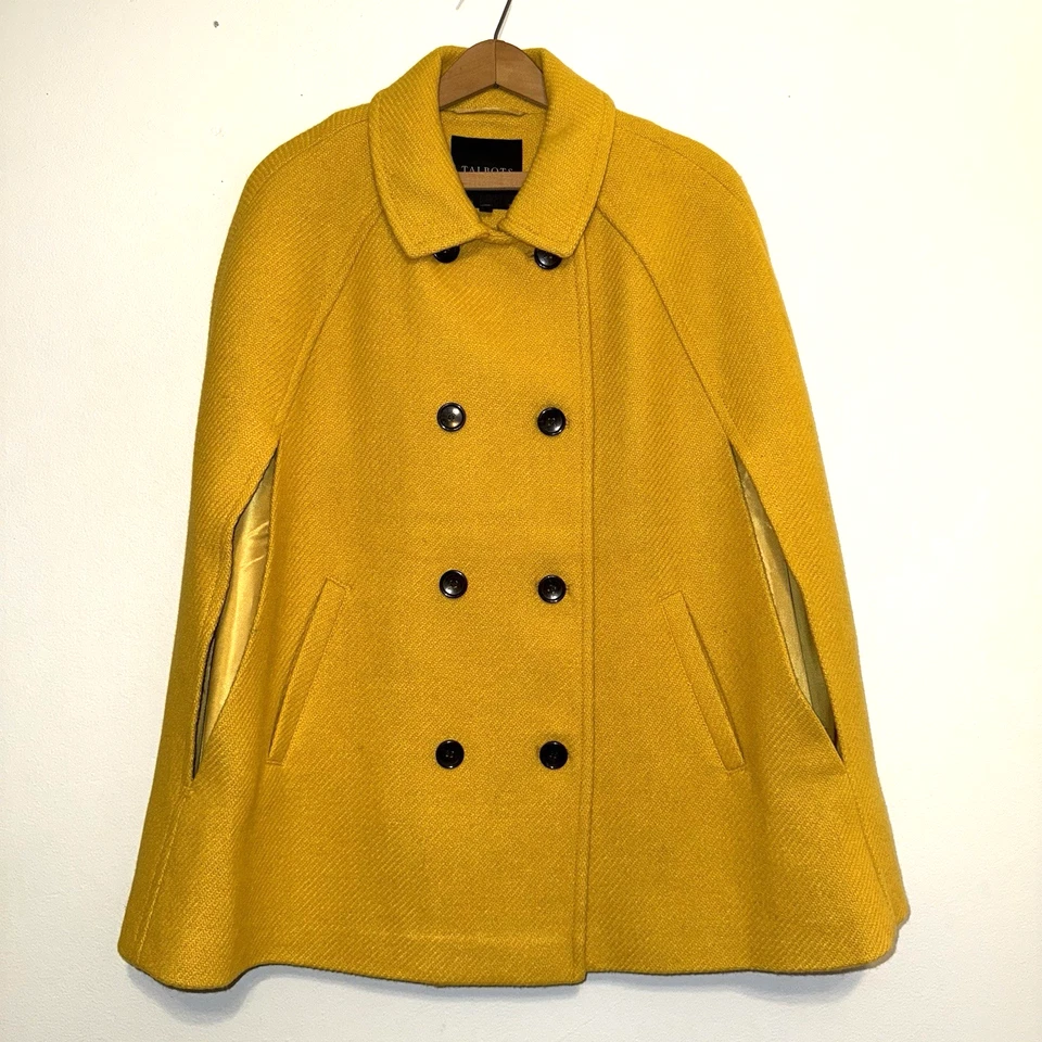 Talbots Womens Yellow Wool Blend Lined Double Breasted Cape Size S/M - Image 1 of 4